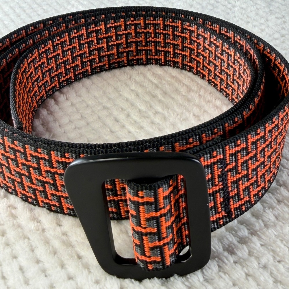 Bison Designs Men Medium Web Belt Orange Black Geometric Woven Buckle Colorado